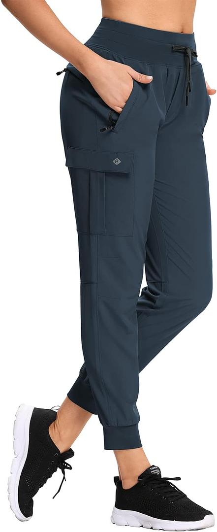 RlaGed Womens Cargo Hiking Pants Lightweight Joggers Quick Dry Water Resistant Outdoor Fishing UPF 50 Zipper Pockets (X-Small, 1_ Navy Blue)