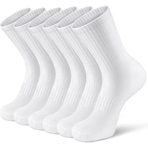 Airacker Athletic Socks Sport Running Calf Socks Performance Cushioned Breathable Crew Socks for Men Women(6 Pairs) (White, L)