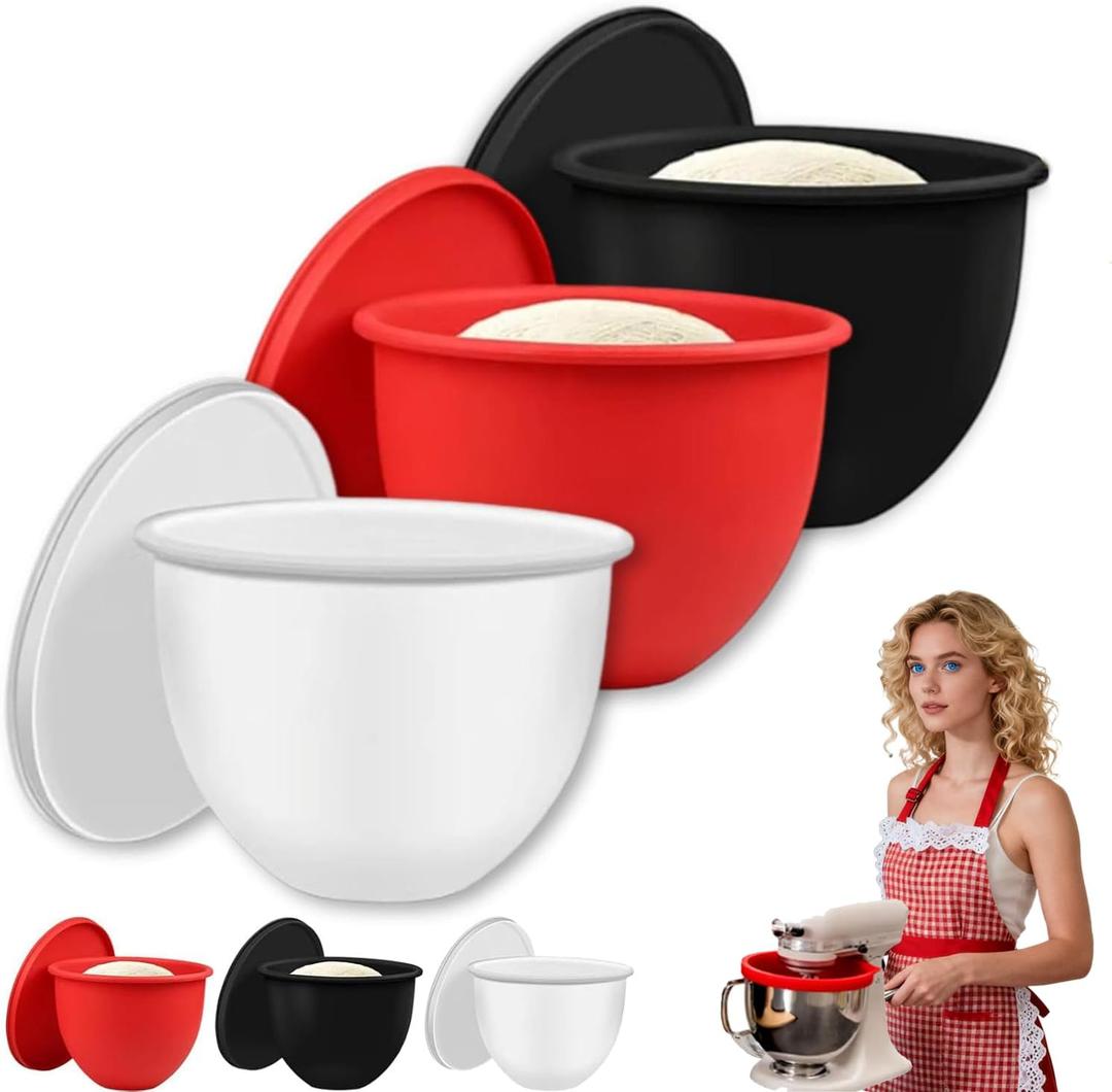 Silicone Bowl Liners for Kitchen Aid, Mixing Bowl Insert with Lids for Kitchenaid Mixer 4.5 & 5 Qt Tilt-Head Mixers, for Baking Cooking, No More Replacement Mixer Bowls Needed (3pcs)