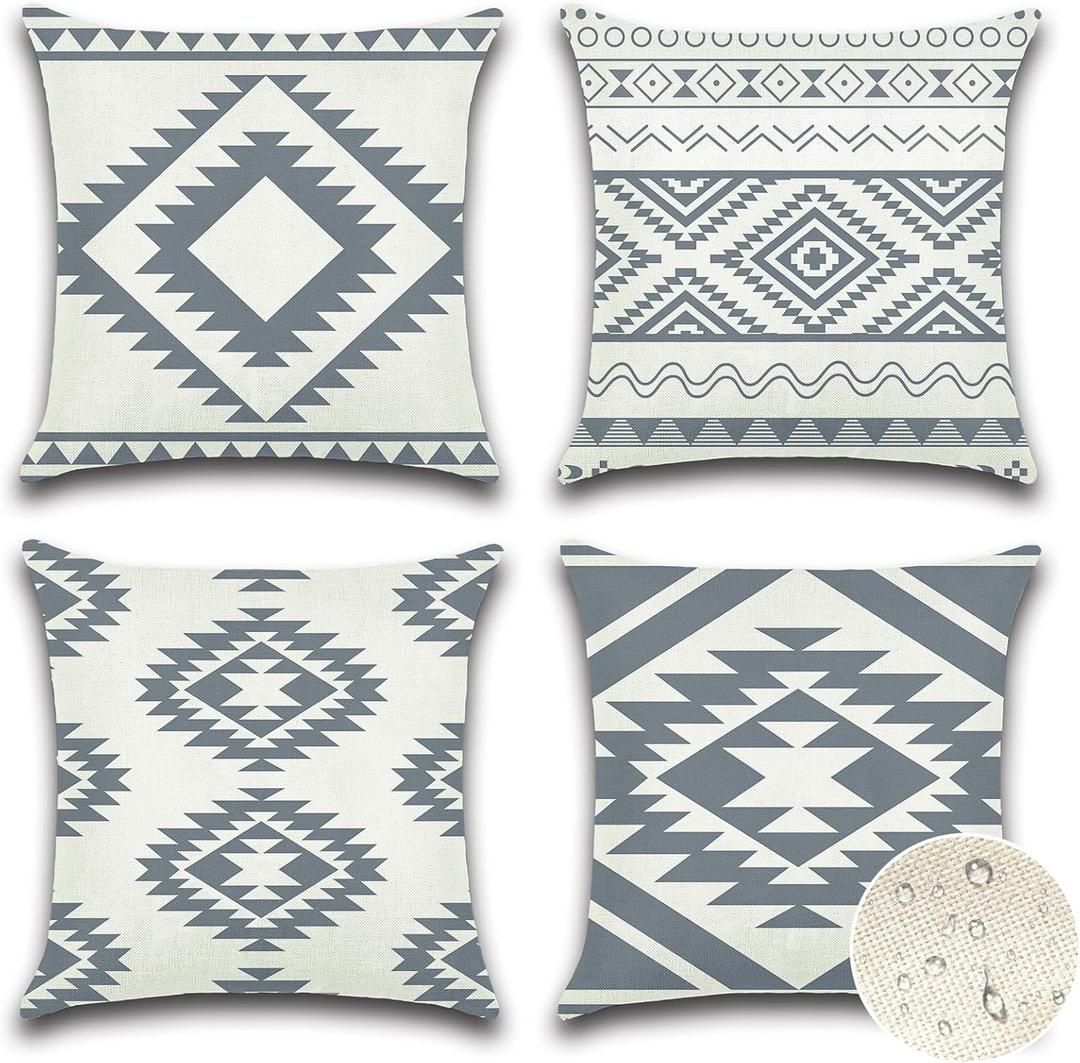 2 x OTOSTAR Outdoor Waterproof Throw Pillow Covers 18x18 Inch Set of 4 Boho Farmhouse Outdoor Cushion Covers for Patio Funiture GardenGeometry80-Grey