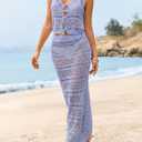 Fisoew Womens Crochet Cover Up 2 Piece Skirt Sets Sleeveless Crop Cardigan Tank Tops Swim Coverup Set (S)