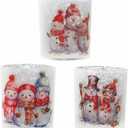 Christmas Votive Candle Holders Set of 3, Snowman Glass Tealight Candle Holders Snowman Table Centerpiece, Tabletop Decoration for Winter New Year Party Decor (Snowman 3)