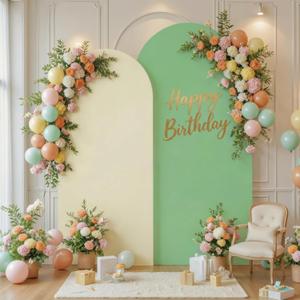 Beige and Sage Green Arch Backdrop Cover Set of 2-7.2 and 6ft Spandex Wedding Arch Covers Stretchy Backdrop for Baby Shower Bridal Shower Birthday Party Photo Balloon Arch Stand Cover