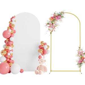 Wokceer 6.6 FT Wedding Backdrop Arch Stand and White Arch Cover, Metal Arch Stand with Arch Stand Cover for Birthday Party Wedding Ceremony Bridal Baby Shower Event Decor