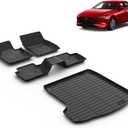 All Weather Car Floor Mats & Cargo Liner Set Fit for Mazda 3 (Only Sedan Models) 2019 2020 2021 2022 2023 2024 2025 2026 TPE Floor Liners Trunk Liner Mazda 3 Sedan Cargo Mat Accessories Black