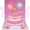 Musical Birthday Cards with Light and Music, Blowable, 3D Birthday Popup Cards for Men & Women Plays Hit Song 'HAPPY Birthday' (pink)
