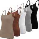 BQTQ 5 Pcs Women's Camisole Tank Top Undershirt Spaghetti Strap Basic Camisoles (L)