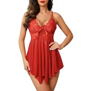 Avidlove Women Lingerie Lace Babydoll Mesh Nightgown Chemise Boudoir Nighty Sleepwear (X-Small, 1-black)