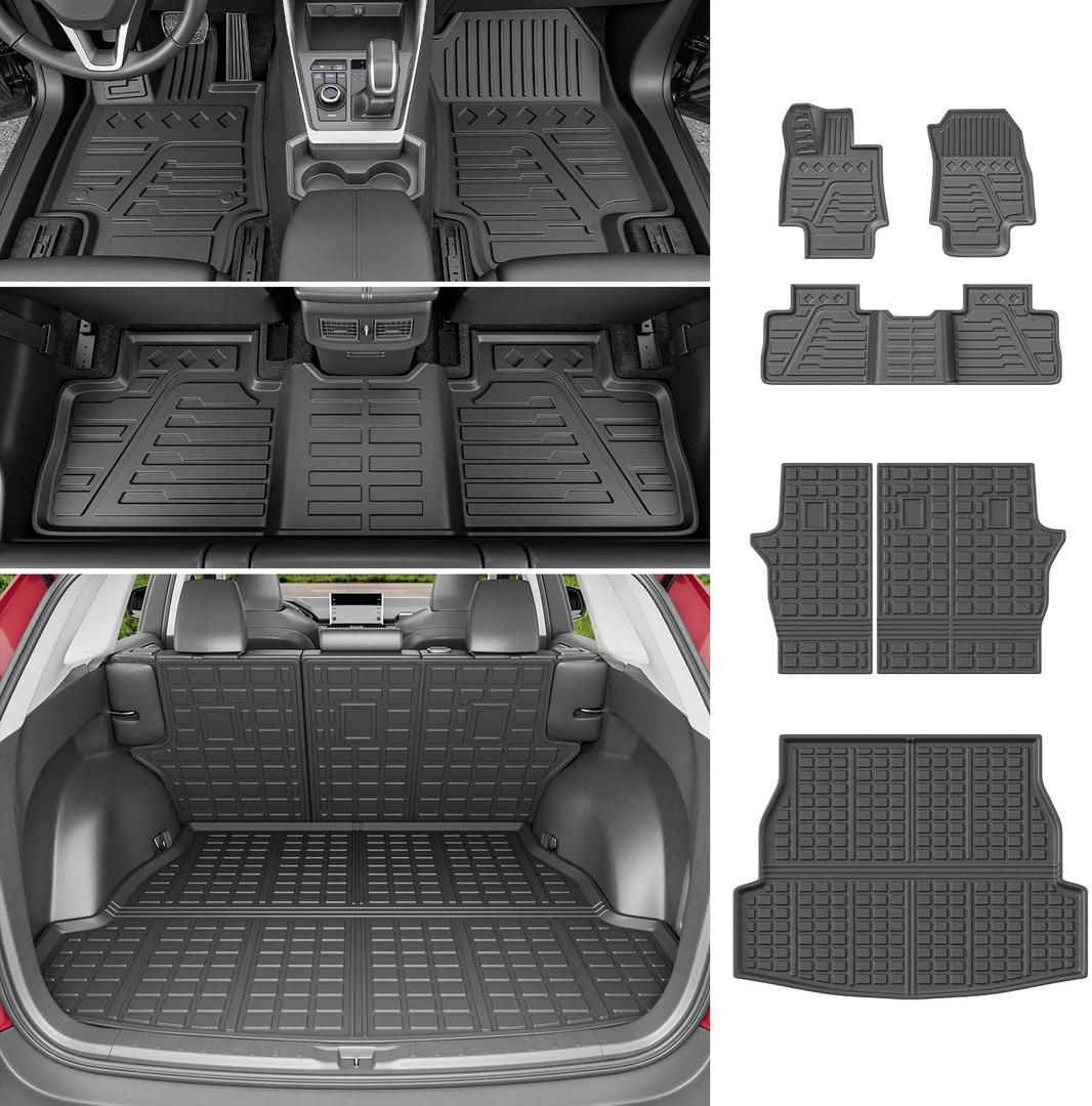 powoq Floor Mat Compatible with 2019-2025 Toyota RAV4 Cargo Mat Trunk Mat Replacement for 2019-2025 Toyota RAV4 Accessories (Floor+Trunk+Backrest Mat)
