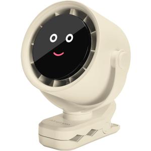 Clip on Fan for Bed, Portable Fan for Travel, Small Powerful 5 Speed Quiet 360 Rotate, Air Turbo Tech & Digital display, For Home Office Stroller Camping (Rice White)