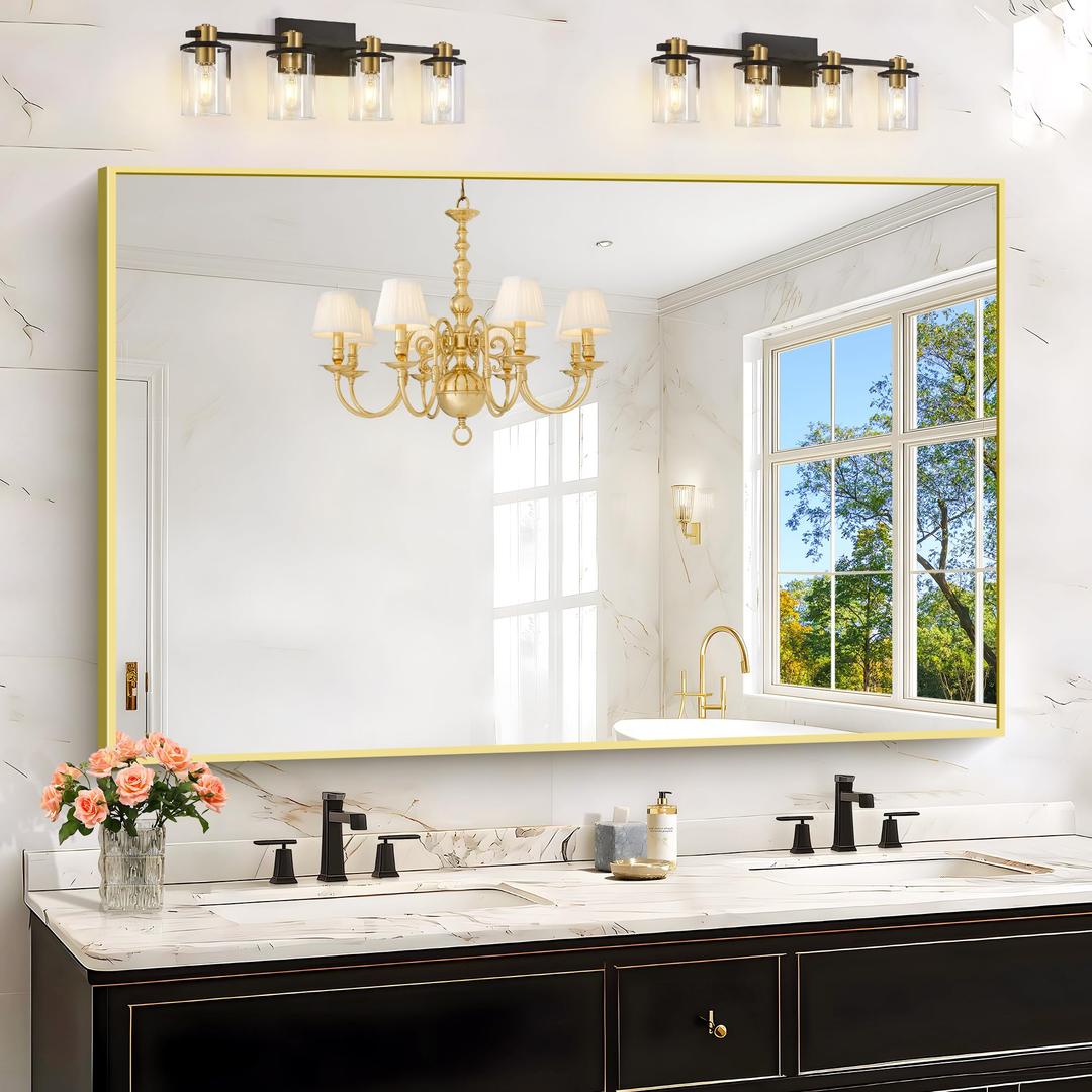 KOCUUY Large Gold Bathroom Mirror, 55x36 inch Rectangular Mirror for Bathroom Sink, Oversized Wall Mirror with Metal Gold Frame for Living Room, Farmhouse, Entryway, Hang Horizontal/Vertical