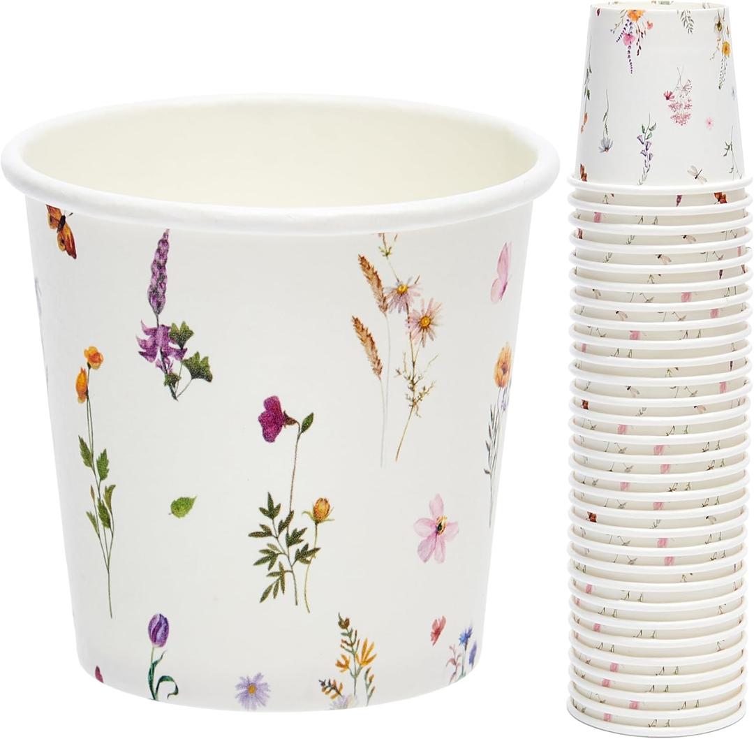 Crisky 300 Pack Paper Bathroom Cups 3oz Disposable, Elegant Design Floral Small Mouthwash, Hot/Cold Beverage Coffee, Dessert  for Birthday Parties, Home-use, Picnics, Ceremonies Any Events
