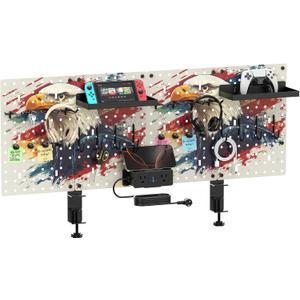 CCCEI Modular Pegboard Desk Organizer and Storage, Gaming Office Supplies Shelf Accessories with Outlets and USB, Metal Privacy Panels Peg board Deco Clamp on Table, Gifts for Men, 6FT.