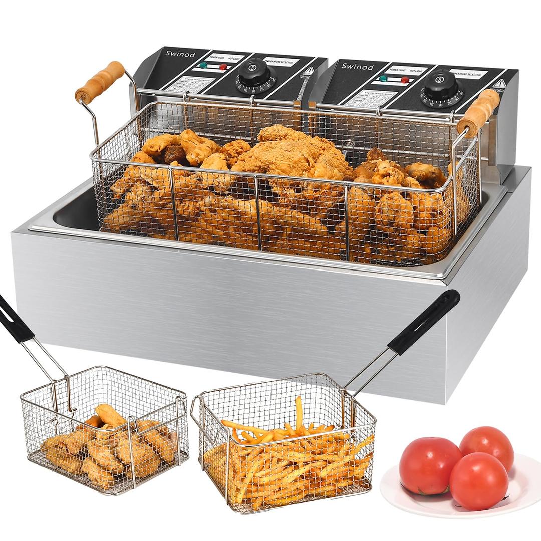 Commercial Deep Fryer with Basket, 3400W 19.4QT Professional Electric Fryer