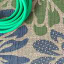 JONATHAN Y Floral Textured Weave Indoor Outdoor Square Area Rug 4X4 Navy/Green, Zinnia Modern for Backyard, Patio, Porch, Easy-Cleaning, High Traffic, Pet-Friendly, Non-Shedding (SMB110B-4SQ)