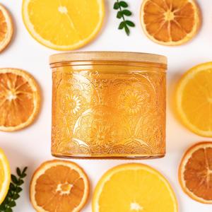 10 oz Embossed Glass Candle Container with Bamboo Lids and Labels,Orange Candle Jars for Making Candles,Mandala Design - Pack of 9