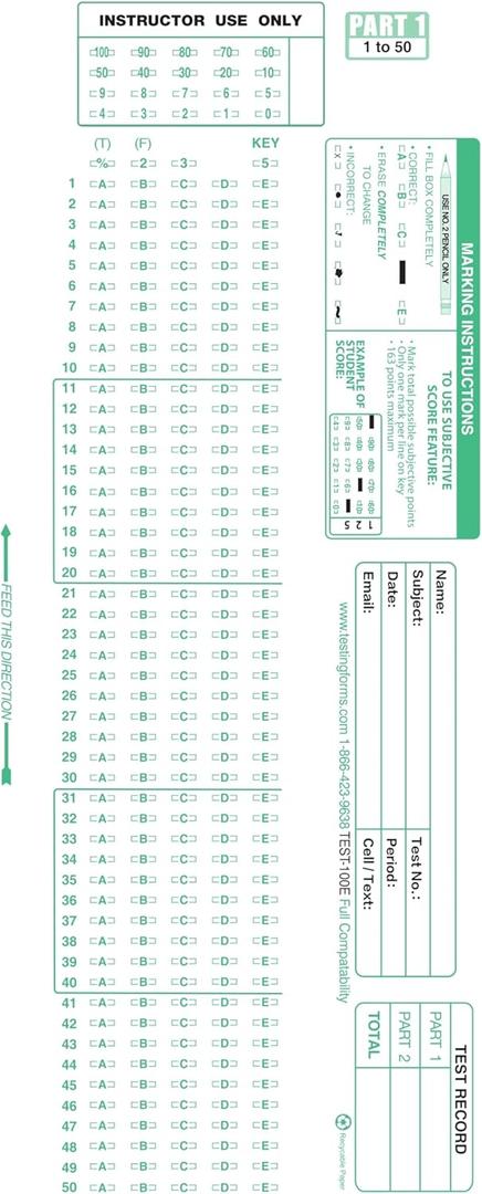 TEST-100E 882 E Compatible Testing Forms (50 Sheet Pack)