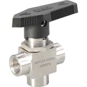 3 Way Ball Valve 1/4" NPT Reduce port 3mm Stainless Steel L Port Instrument Fitting Panel Mount (1/4")