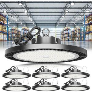 Super Bright 250w UFO LED High Bay Light 35000lm with Plug 5ft Cable (Eqv.1000w Mh/Hps/Hid),5000k High Bay Led Shop Lights Garage Lighting for Garage Factory Workshop Warehouse Barn -6pack