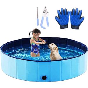 48"*12"Foldable Pet Dog Pool,Portable Kiddie Pool,Collapsible PVC Bathing Tub Swimming Pool,Indoor Outdoor Leakproof Cat Dog Pet SPA for Large Medium Small Dogs Cats and Kids (Blue)