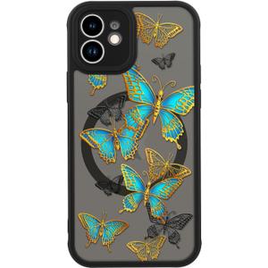 LUHOURI for iPhone 12 Mini Case Cute - Wireless Charing Compatible,Trendy Floral Design for Women Girls,Military-Grade Shockproof Not-Slip Matte Phone Cover, Elegant Butterflies