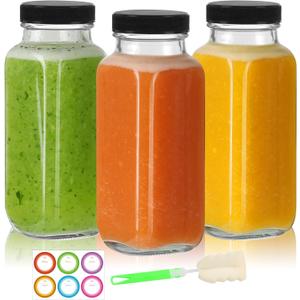 8 oz Glass Juice Bottles with Lids 3 Pack,Reusable Glass Drink Bottles,250ml Water Drinking Jars for Milk,Juicing,Kombucha,Ginger,Beverage Glassware,Juice Drinking Jars