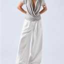 Floerns Women's Plus Size Deep V Neck Short Sleeve T Shirts Draped Ruched Going Out Tops