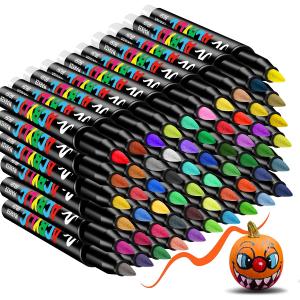 60 colors Acrylic Paint Markers, Acrylic Paint Pens Brush Tip, No-Bleed and Automatic Ink Control, Fabric Markers for Rock, Metal, Glass, Wood, Canvas, Ceramic, Plastic, Art & DIY Craf