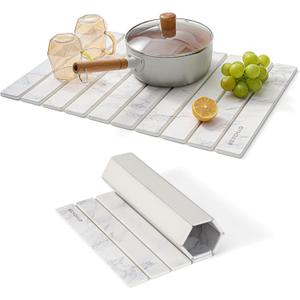 KEYCHAD Large Stone Drying Mat for Kitchen Counter - 24x16 Quick Drying Collapsible Dish Drying Mat - Super Absorbent Diatomaceous Earth Mat - Stone Dish Drying Mat for Cups Dishes