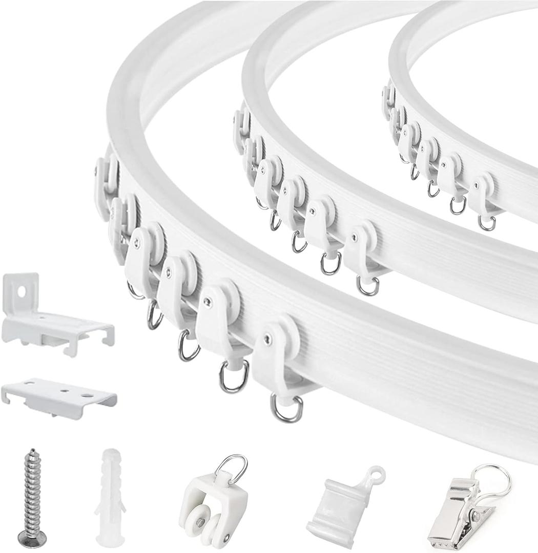 TOKPLNU Ceiling Curtain Track Flexible Bendable Curtain Track Wall Mount Curved 10Ft Ceiling Track for Curtains Rail Track Set System for Bay Window Room Divider RV (White)