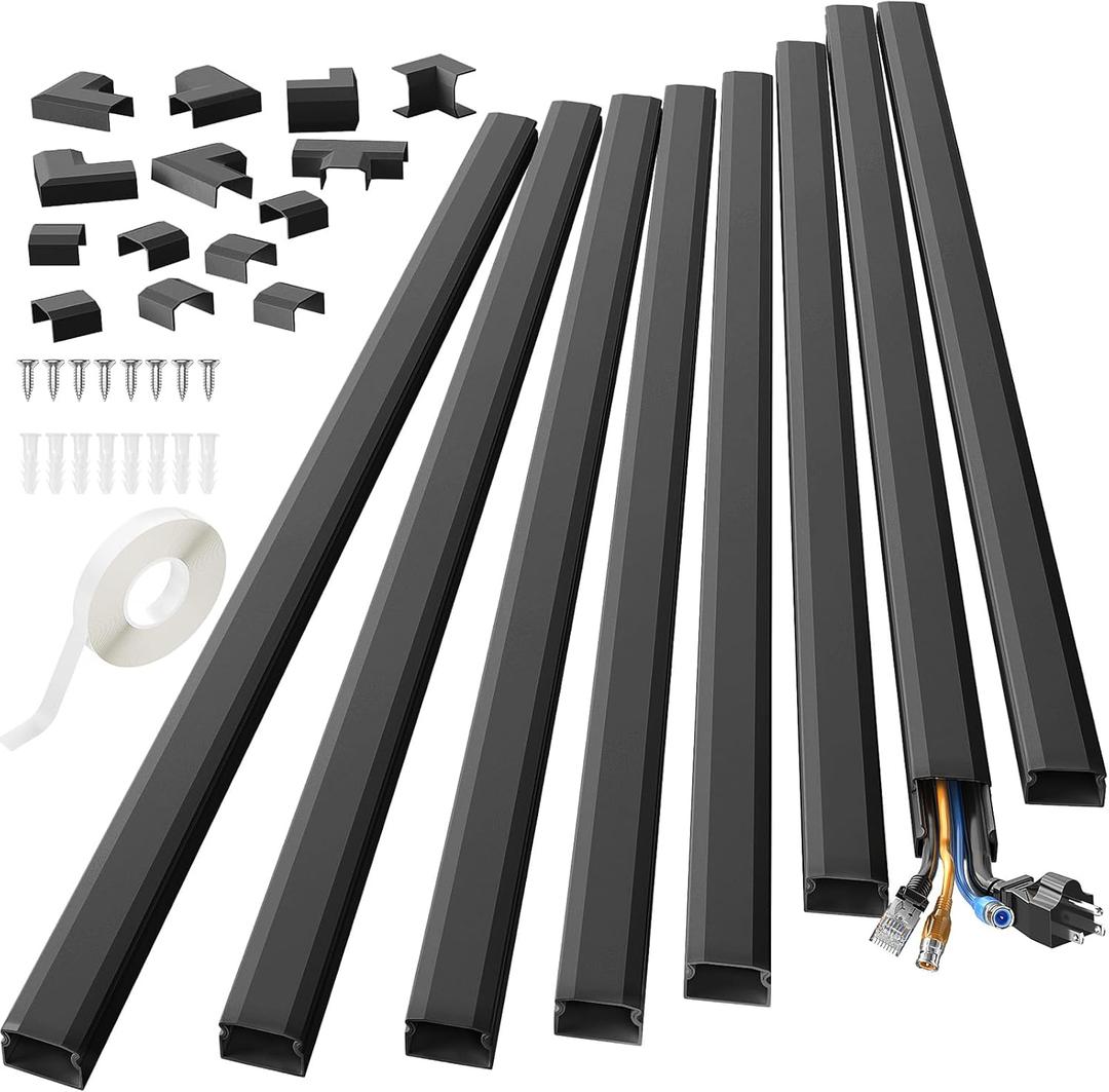 Yecaye 125in Cord Hider, Large Cord Covers for Wires on Wall, Cable Management Kit for Mount TVs, Wire Hider Cable Concealer for Home Office, W1.18in H0.6in, Black