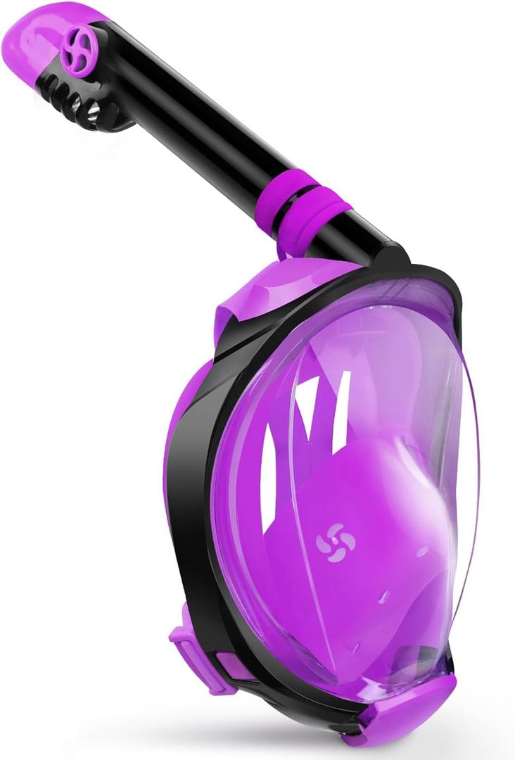 Greatever G2 Full Face Snorkel Mask with Latest Dry Top System,Foldable 180 Degree Panoramic View Snorkeling Mask with Camera Mount,Safe Breathing,Anti-Leak&Anti-Fog (Large/ X-Large, Purple)