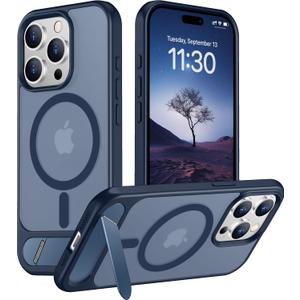 Temdan Magnetic Compatible with iPhone 15 Pro Max Case, [Built-in Invisible Kickstand][Compatible with MagSafe] [Military Grade Shockproof] Slim Translucent Matte Phone Case for iPhone 15 Pro Max 6.7" (Blue)