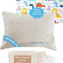 LOFE Organic Plilow with Cartoon Pillowcase - 16x22 Kids Pillow with 100% Organic Cotton Shell, Adjustable Organic Youth Pillow, Machine Washable, Soft,for Kids&Youth&Children (Dinosaur)