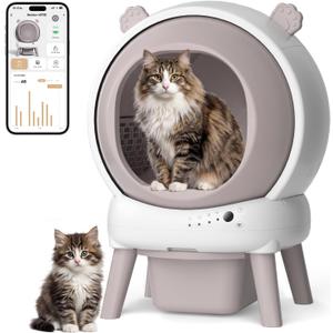 Self Cleaning Litter Box for Multiple Cats, 15L Large Automatic Litter Box with Smart APP Control, 35dB Ultra-Quiet Self-Cleaning Cat Litter Box, Dual Safety Infrared Sensors, Smell-Free, Pink-A
