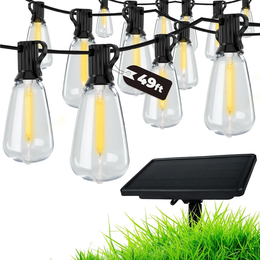 Regalosonline Solar String Lights for Outside - 15+1 LED Bulbs Patio Lights with USB Port & Waterproof Outdoor (Warm White)