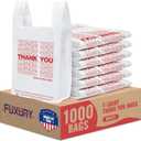 Fuxury 1000 Count Thank You Plastic Bags (11.5" x 6.5" x 21") White, T-shirt, Grocery, Take Out, To Go, Retail Shopping Bags in Bulk (Made in USA)