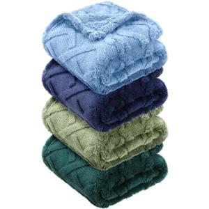 4 Pcs Fleece 30" x 40" 3D Fluffy Baby Blanket for Boys Nursery Little Girl Infant or Newborn Receiving Swaddling Blankets (Blue,Green)