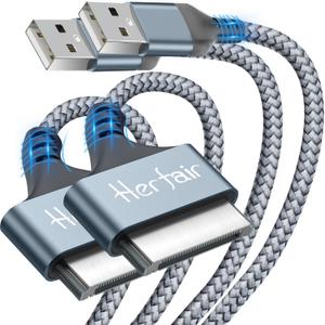 Herfair 2Pack USB to 30 Pin Charger Cable Nylon Braided USB Charging Cord Compatible with iPhone 4/4s/3G/3GS & iPad 1 2 3 & iPod Touch 4 3 2 1 Classic/Nano 2 3 4 5 6 (3FT)