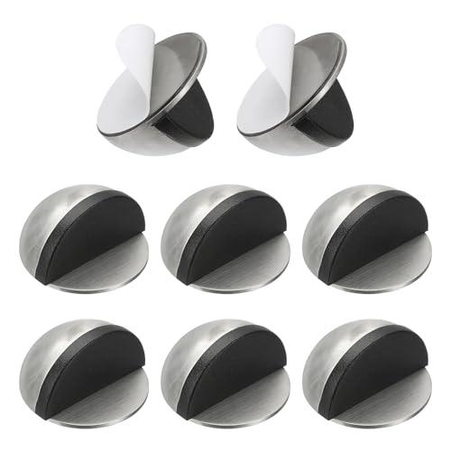 PATIKIL 8 Pcs Doorstops, Stainless Steel Door Stop Self Adhesive Metal Wedge Door Protector Half Moon Round for Bottom of Door Floor Inside Bedrooms Bathrooms Offices, Silver Tone