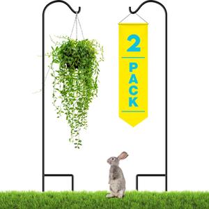 Gray Bunny 65" Shepherds Hooks for Outdoor 2 Pack, Thick Bird Feeder Pole, Hanging Plant Stand, Shepherds Hook for Bird Feeder, Non-Hollow, Non-Adjustable, Extra Long Base Prongs (65 Inch)
