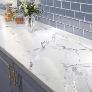 2 x FunStick 24"x200" Silver White Marble Contact Paper for Counter Top Peel and Stick Waterproof Adhesive Marble Wallpaper Peel and Stick Countertop Contact Paper for Kitchen Bathroom Desk Vinyl Wrap