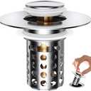 Pack of 3, Ideandrain Upgraded Bathroom Sink Stopper Drain Strainer for 1.1-1.45 Inch, Brass Bullet Core, Metal Cover, Pop Up Stainless Steel Drain Filter with Basket Hair Catcher, Round Bore