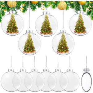 BBTO 12 Pcs 4 Inch Christmas Ball Ornaments Plastic Fillable Ornament Balls Clear Christmas Ornaments for DIY Craft Projects Round Christmas Tree Decor Birthday Wedding Halloween Decor 100 mm