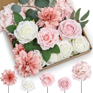 80Pcs Artificial Flowers Combo Set, Fake Silk Flowers Decor with Stems for DIY Roses Wedding Party Centerpieces Bridal Bouquets Cake Decorations Arrangements Indoor Outdoor(Blush Pink)