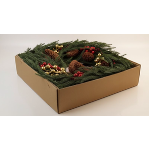 24”Christmas Wreath with Lights for Front Door Norfolk Pine Natural Pine Cones Berry Clusters Winter Outdoor Décor Indoor Wall Decorations