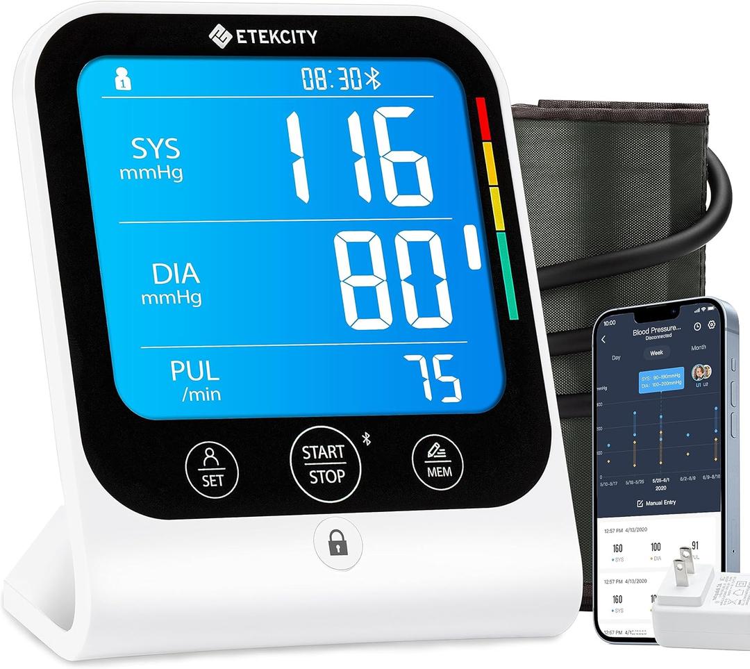 Etekcity Bluetooth Blood Pressure Monitor, FSA-HSA Eligible, Smart Upper Arm Automatic BP Machine with App, Wide Cuff 8.6"-16.5", Irregular Heartbeat Detection,Home Medical Diagnostic Kit Wearables