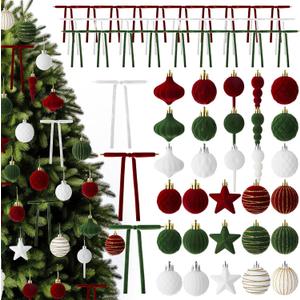 Jenaai 30sets/60pcs Christmas Velvet Ornament Set, Including 30pcs Christmas Balls and 30pcs Bows, Tree Hanging Decorations for Home Tree Festival (Wine Red, Fruit Green, White)