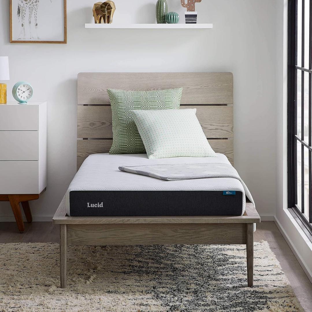 Lucid 6 Inch Memory Foam Mattress Low Profile Medium Firm Feel - Infused with Bamboo Charcoal and Gel - Bed in a Box - Temperature Regulating - Breathable - Full Size