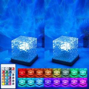 2 Packs Corded Lava Lamp with 2 Charger Adapters,Ocean Lamp Ocean Wave Projector Light Northern Lights Aurora Cube with 16 Colors and Dynamic Ripple Effect for Living Room Bedroom Decor - 5.1"